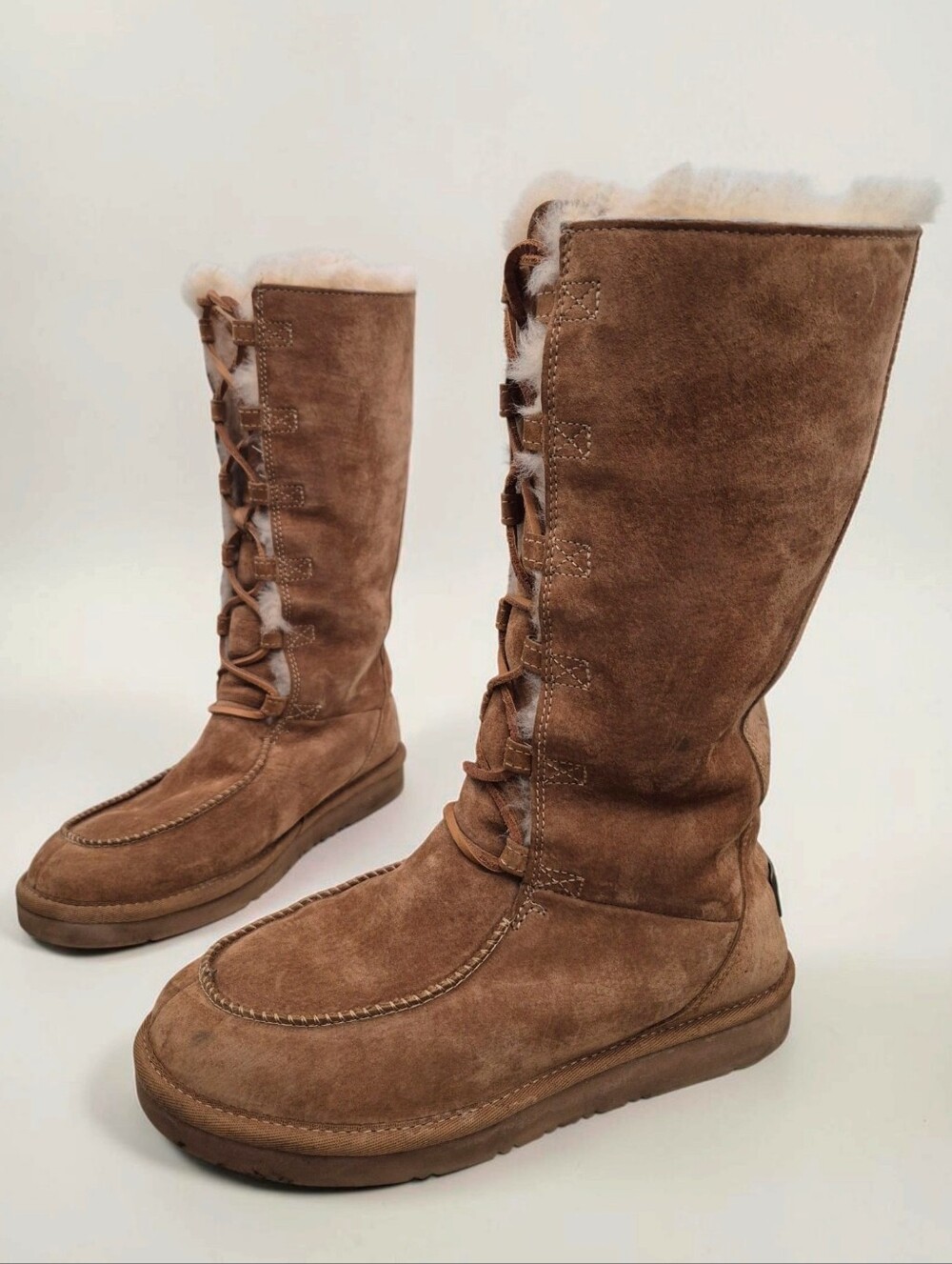 UGG Uptown II Tall Chestnut Suede Lace-Up Snow Boots Size 8 Shearling Winter